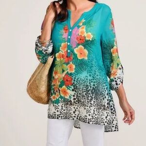 Soft Surroundings Tropical Blouse SIZE XL